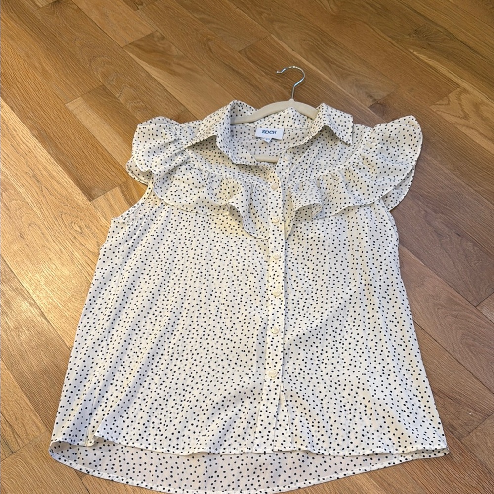 Elegant Cream Polka Dot Ruffle Blouse